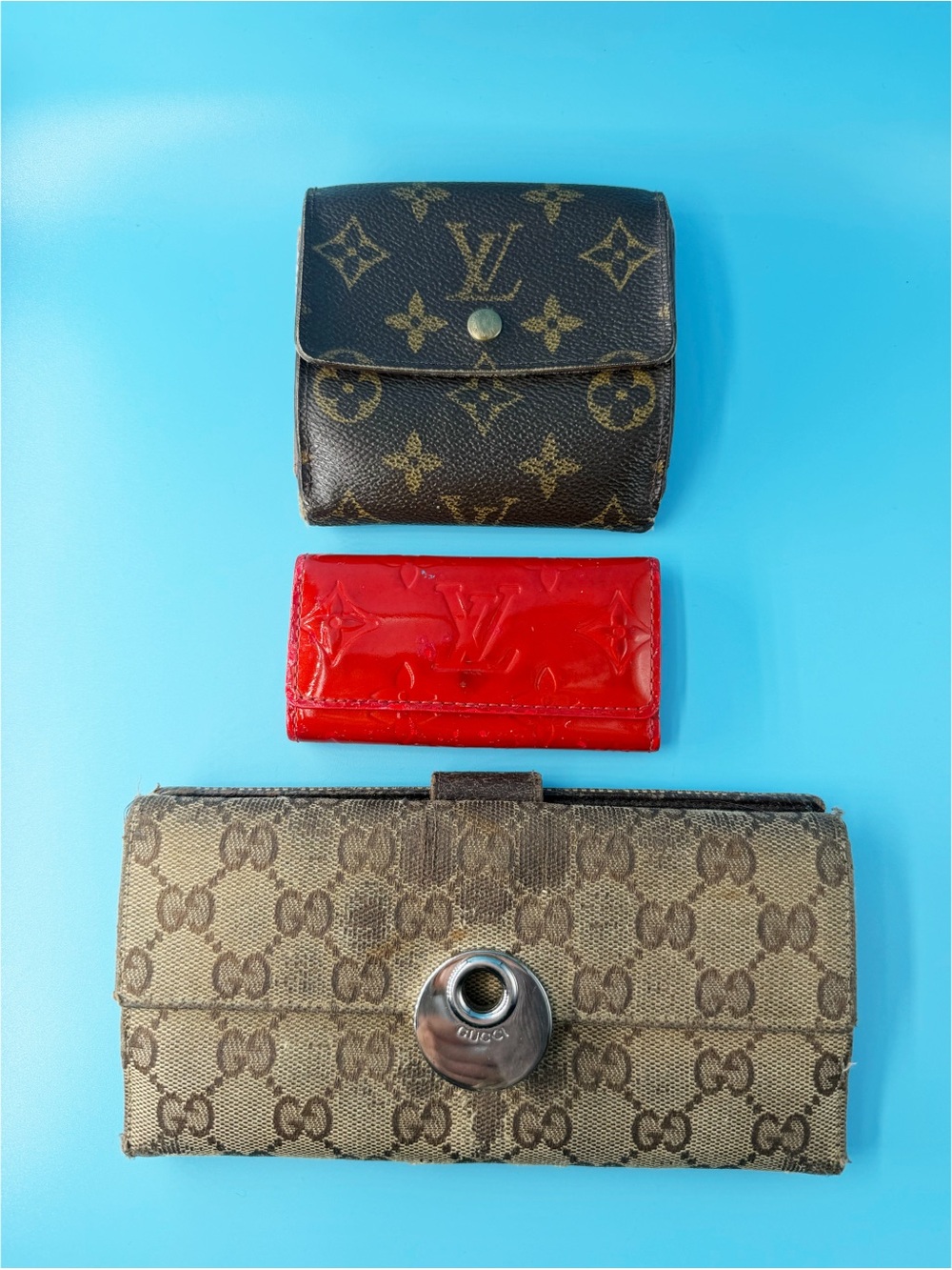Louis Vuitton LV Gucci Project Wallet Bundle Flaws Monogram Vernis Red Key